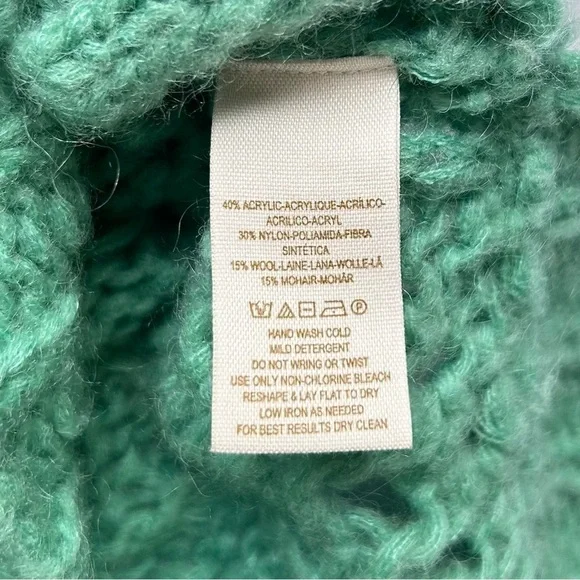 Free People Y2K Green Open Chunky Wool Mohair Blend Cable Knit Sweater Size M - Picture 16 of 16